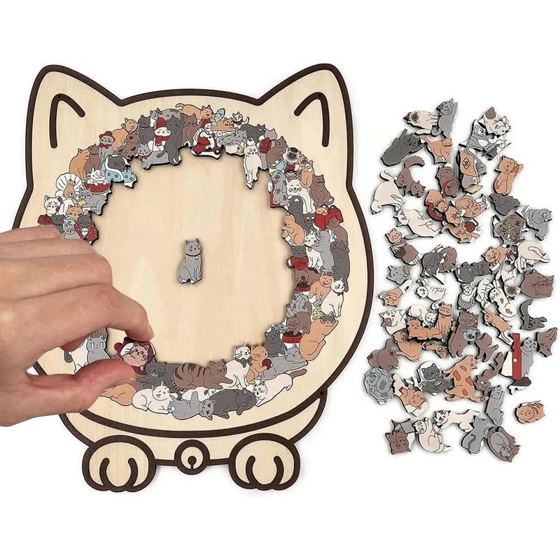 Colorful Wooden Cat Puzzle, Unique Animal Shape Jigsaw Puzzle for Home Decor, Fun Educational Toys for Kids & Adults