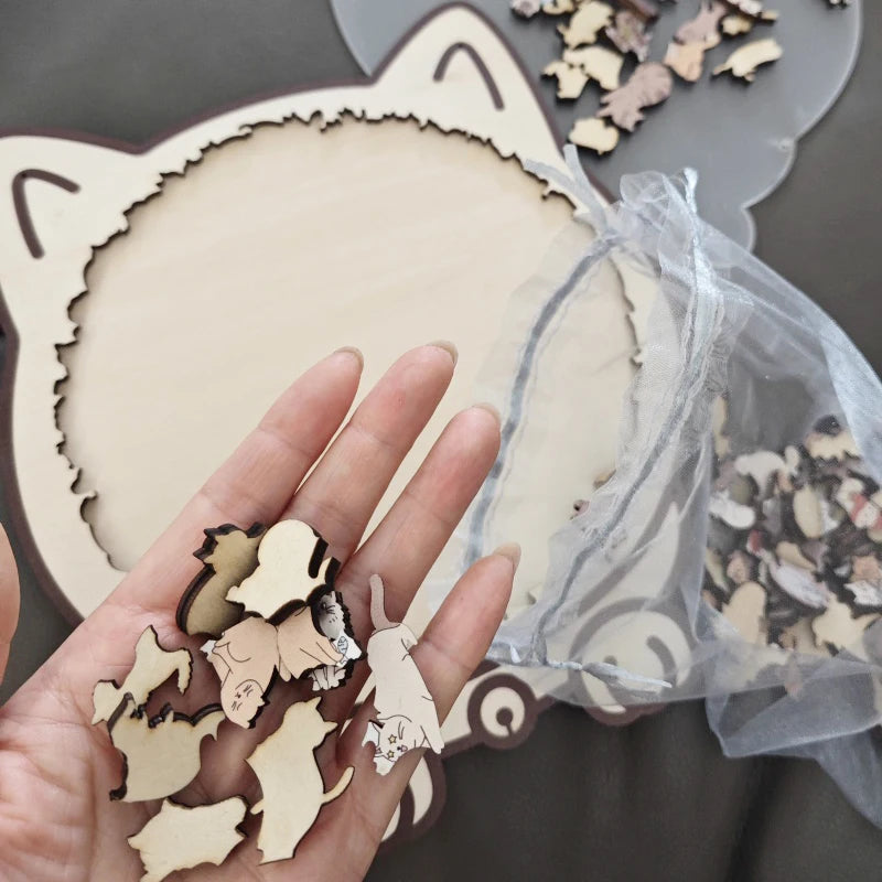 Colorful Wooden Cat Puzzle, Unique Animal Shape Jigsaw Puzzle for Home Decor, Fun Educational Toys for Kids & Adults