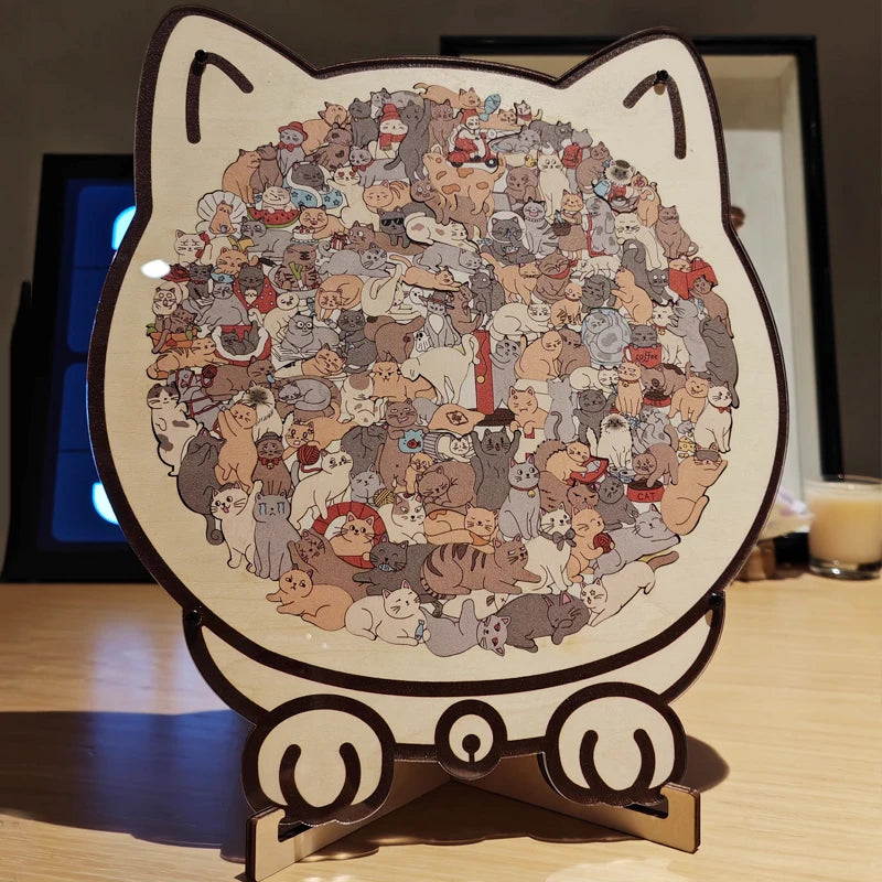 Colorful Wooden Cat Puzzle, Unique Animal Shape Jigsaw Puzzle for Home Decor, Fun Educational Toys for Kids & Adults