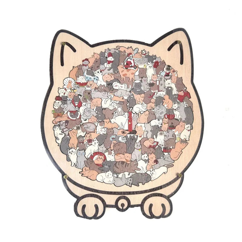 Colorful Wooden Cat Puzzle, Unique Animal Shape Jigsaw Puzzle for Home Decor, Fun Educational Toys for Kids & Adults